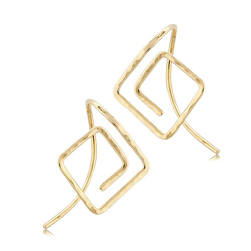14K Yellow Gold Endless Hammered Square Earrings - 14366HAM