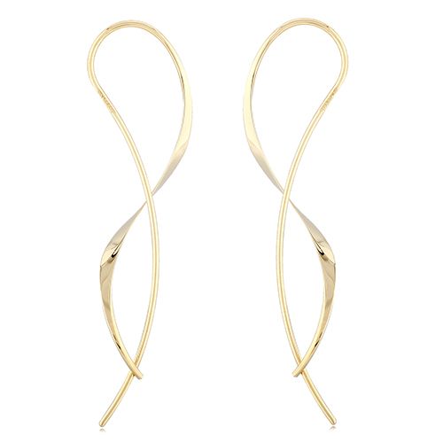 14K Yellow Gold Flared Cross Over Earrings - 14396