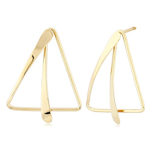 14K Yellow Gold Flared Triangle with Drop Earrings - 14335