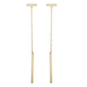 14K Yellow Gold Flat Bar Long Drop Earrings - 14337