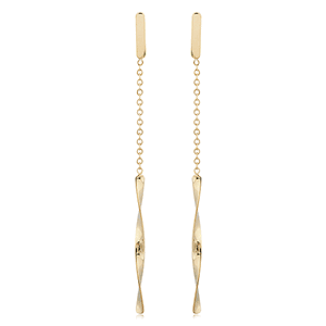 14K Yellow Gold Flat Bar Twist Drop Earrings - 14375