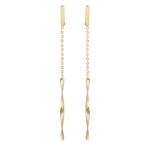 14K Yellow Gold Flat Bar Twist Drop Earrings - 14375