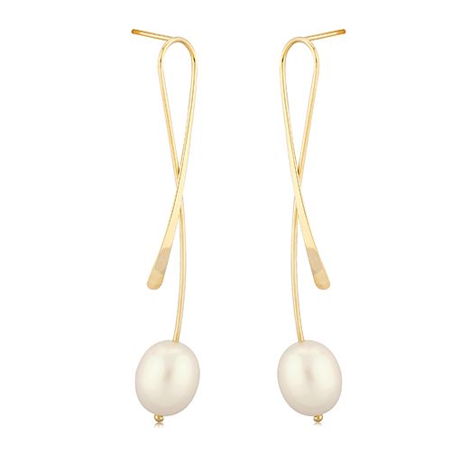 14K Yellow Gold Flat Crossover with Fwp Earrings - 14379FP