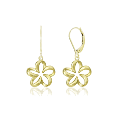 14K Yellow Gold Floating Plumeria Material Earrings