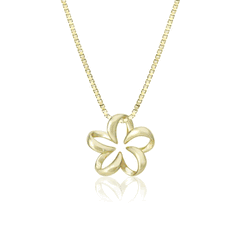 14K Yellow Gold Floating Plumeria Silver Tropical Flowers Pendant