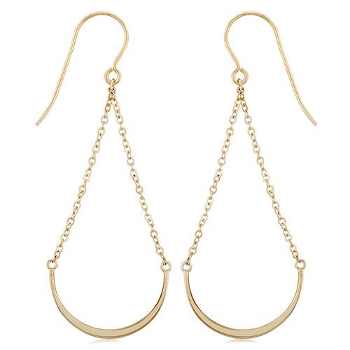 14K Yellow Gold Half Moon Dangle Earrings - 14339