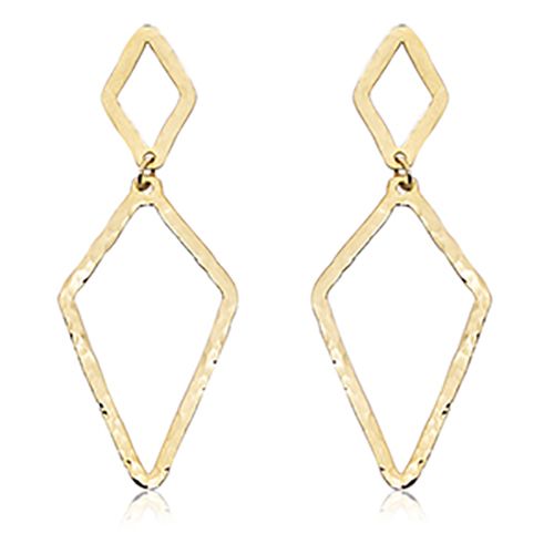 14K Yellow Gold Hammered Double Diamond Earrings