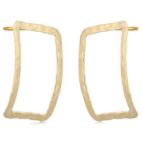 14K Yellow Gold Hammered Open Square Earrings - 14359HAM