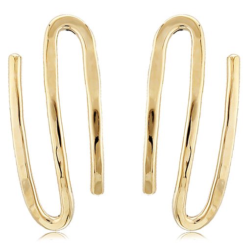 14K Yellow Gold Hammered Zig Zag Earrings - 14355HAM