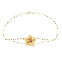 14K Yellow Gold Hibiscus Tropical Flowers Bracelet