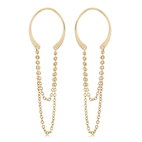 14K Yellow Gold Horseshoe with Chain Earrings - 14331