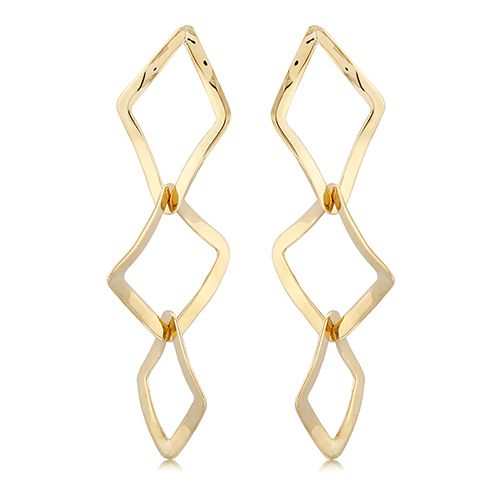 14K Yellow Gold Interlocking Wavy Drops Earrings - 14357