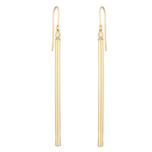 14K Yellow Gold Long Column Drop Earrings - 13056-D