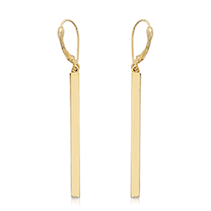 14K Yellow Gold Long Square Column Drop Earrings