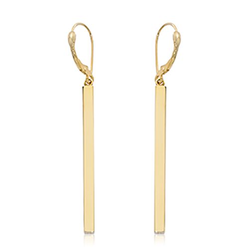 14K Yellow Gold Long Square Column Drop Earrings