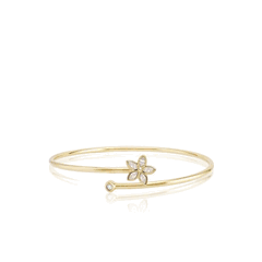 14K Yellow Gold Marquise Diamond Flower Bangle