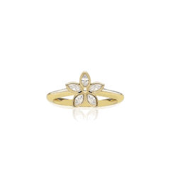 14K Yellow Gold Marquise Diamond Flower Ring