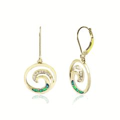 14K Yellow Gold Opal Inlay Waves Earrings
