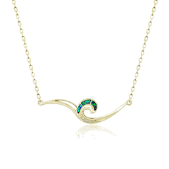 14K Yellow Gold Opal Inlay Waves Necklace