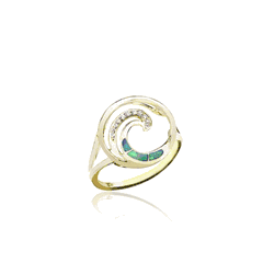 14K Yellow Gold Opal Inlay Waves Ring