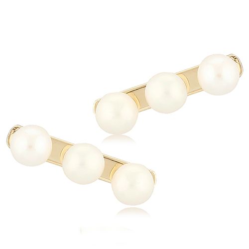 14K Yellow Gold Pearl Bar Stud Earrings - 14367FP