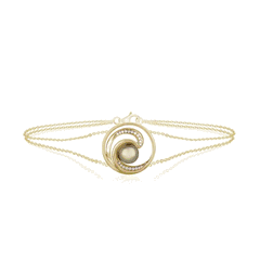 14K Yellow Gold Pearls Waves Bracelet