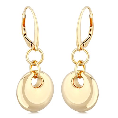 14K Yellow Gold Round Puff Drop with L/B Earrings - 4546