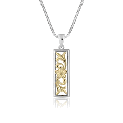 14K Yellow Gold / Silver Two Tone Plumeria Scroll Pendant