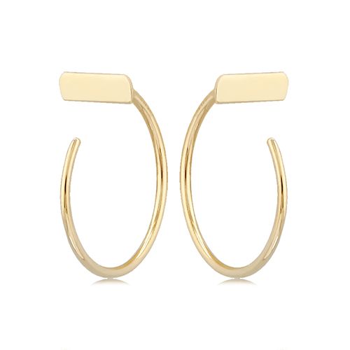14K Yellow Gold Simple Bar Hoop Earrings - 14346