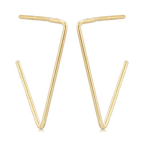 14K Yellow Gold Simple Triangle Hoop Earrings - 14369