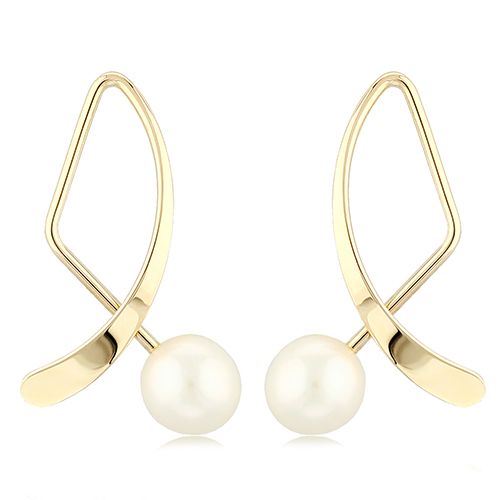 14K Yellow Gold Small Geometric Sweep with Fwp Earrings - 14382FP