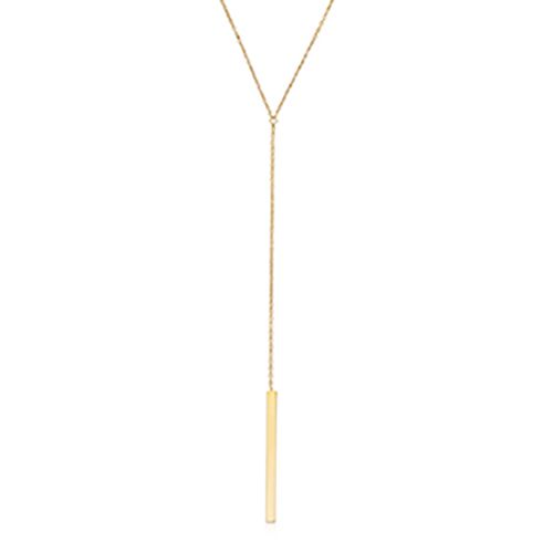 14K Yellow Gold Square Bar Y-Neck Adjustable 20-21 Necklace