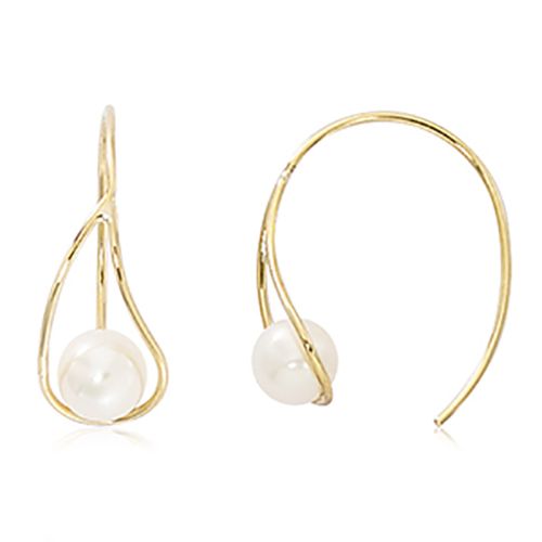 14K Yellow Gold Teardrop with 6mm Sitting Pearl Earrings