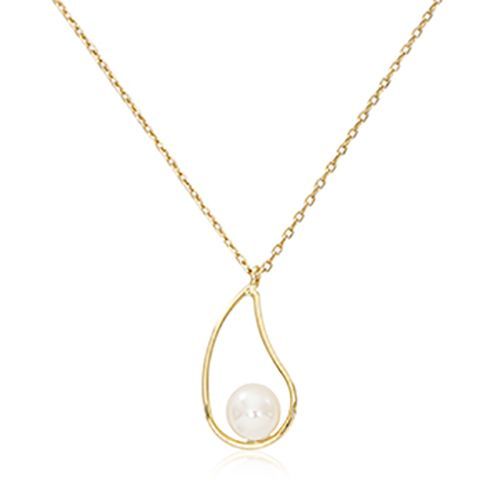 14K Yellow Gold Teardrop with Sitting Fwp Neck Necklace