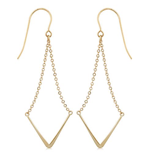 14K Yellow Gold V Bottom Dangle Earrings - 14340