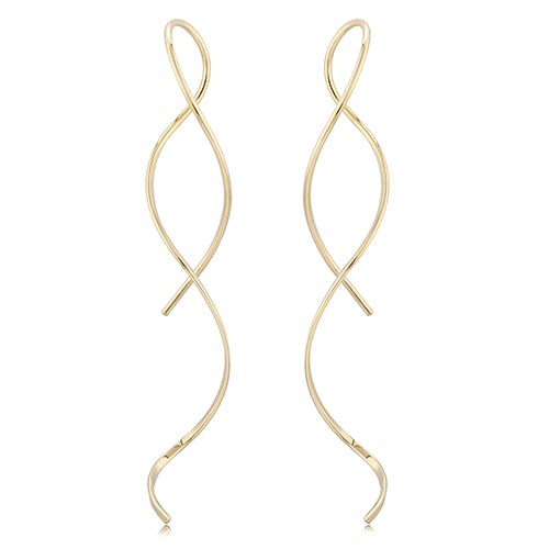 14K Yellow Gold Wire Swirl Threader Earrings - 14324