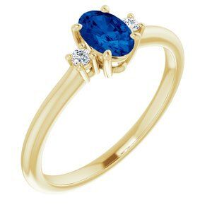 14K Yellow Lab-Grown Blue Sapphire & .04 CTW Diamond Ring   - 72018:6001:P