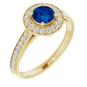 14K Yellow Lab-Grown Blue Sapphire & 1/3 CTW Diamond Ring   - 72020:6001:P