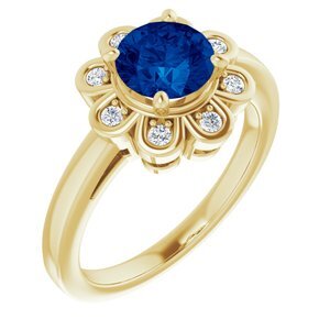 14K Yellow Lab-Grown Blue Sapphire & 1/8 CTW Diamond Ring   - 71867:60001:P