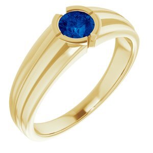14K Yellow Lab-Grown Blue Sapphire Ring   - 9849:6001:P
