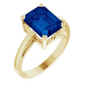 14K Yellow Lab-Grown Blue Sapphire Scroll Setting Ring - 70534:109:P