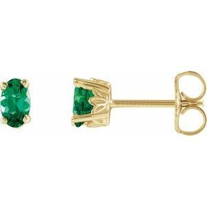 14K Yellow Lab-Grown Emerald Earrings - 1920:109:P