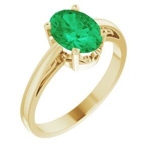 14K Yellow Lab-Grown Emerald Ring - 70531:109:P