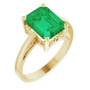14K Yellow Lab-Grown Emerald Scroll Setting Ring - 70534:105:P