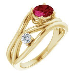 14K Yellow Lab-Grown Ruby & 1/10 CTW Diamond Ring - 72090:6000:P