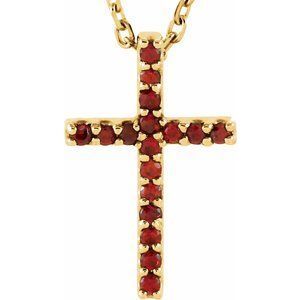 14K Yellow Mozambique Garnet Petite Cross 16" Necklace  - R42147:109:P