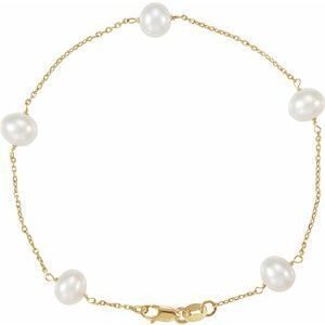 14K Yellow Pearl Station 7" Bracelet - CH184:137793:P