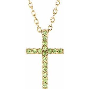 14K Yellow Peridot Petite Cross 16" Necklace  - R42147:112:P