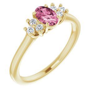 14K Yellow Pink Tourmaline  & 1/8 CTW Diamond Ring - 71604:70018:P