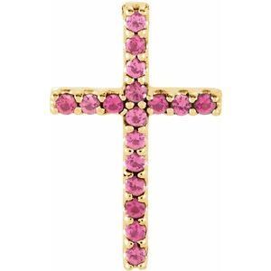 14K Yellow Pink Tourmaline Petite Cross Pendant     - R42147:60049:P